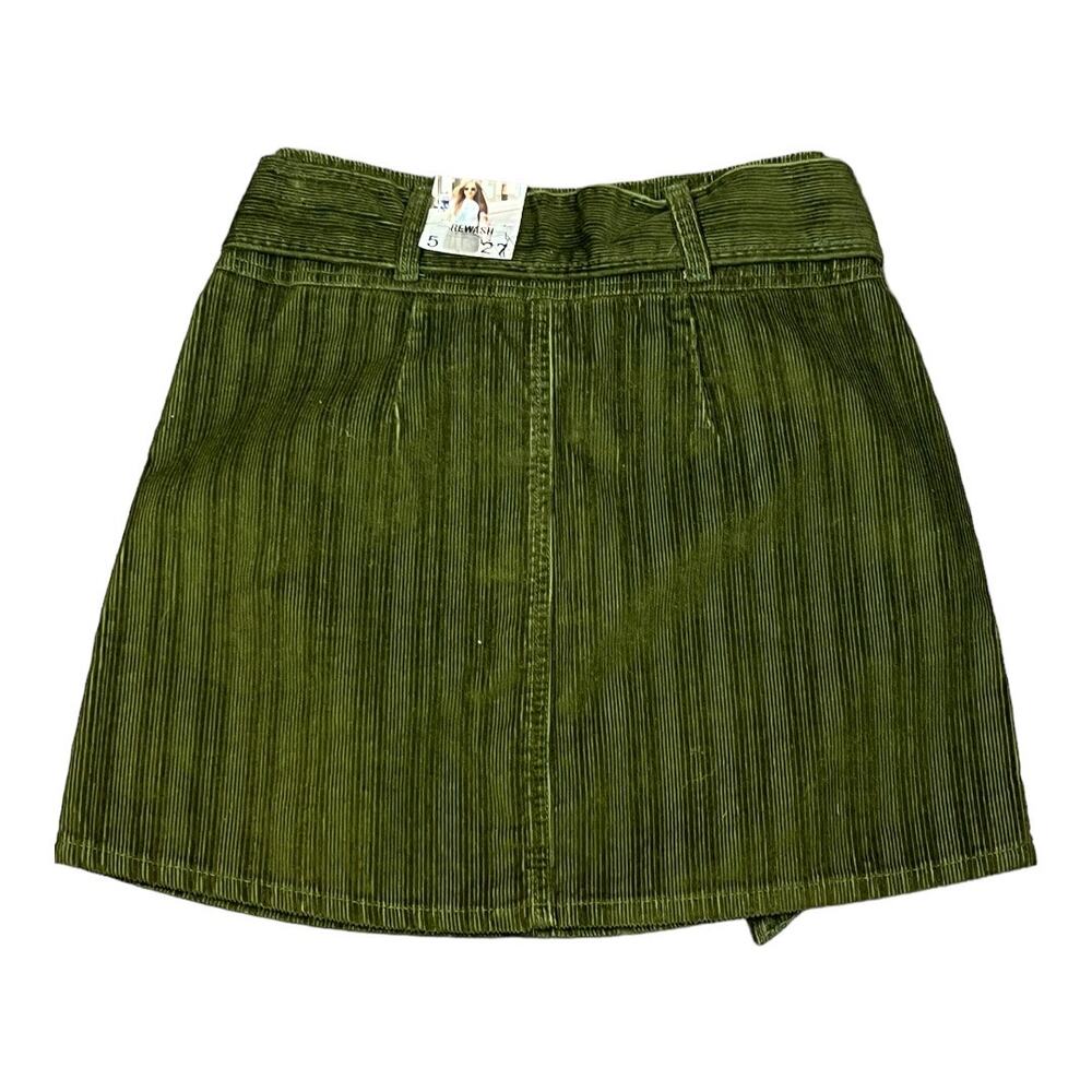 Rewash NWT Corduroy Mini Skirt Juniors 5/27 Green Tie Waist A Line Retro - Picture 5 of 5